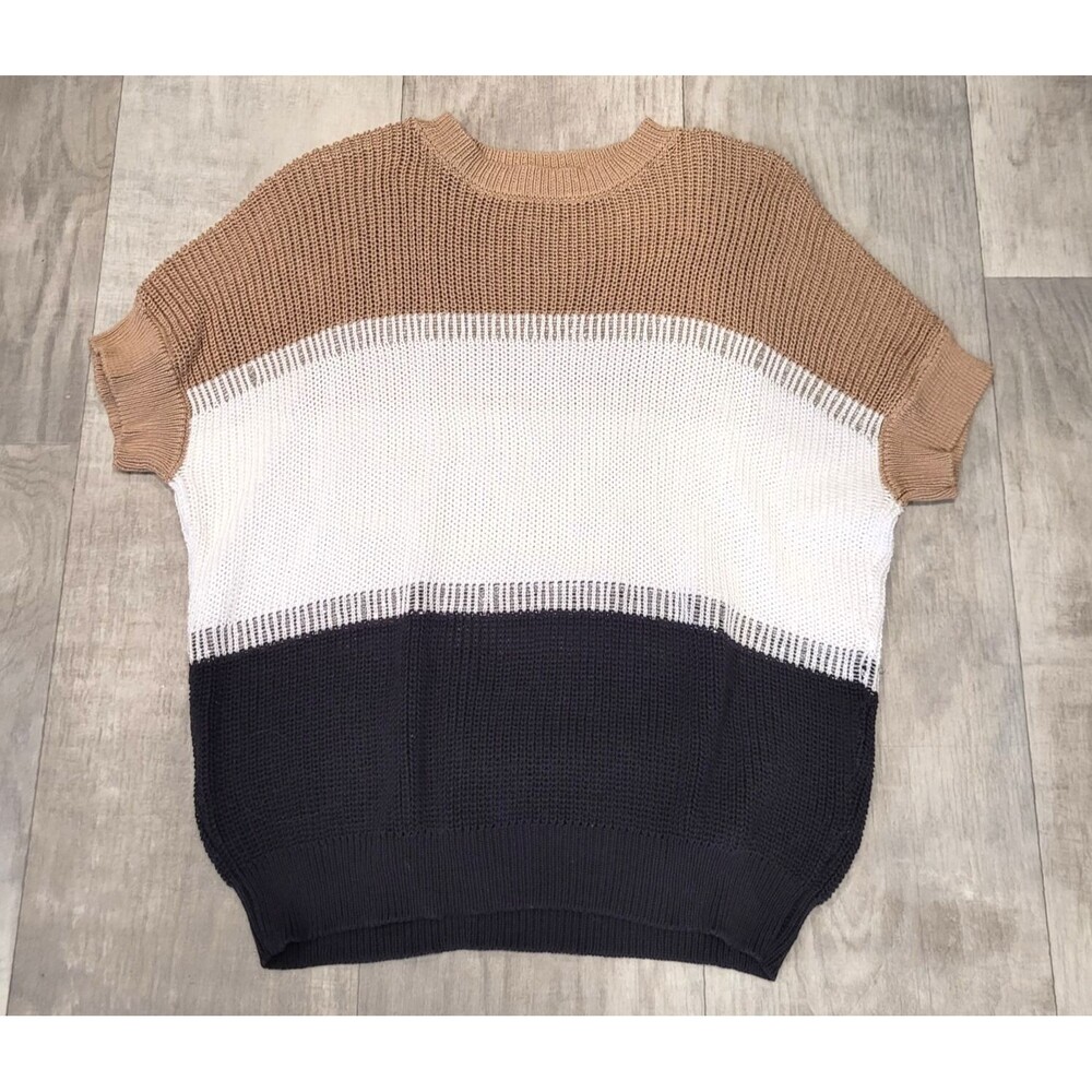 PESERICO Italy Colorblock Open Knit Metallic Sweater Top US 8 Short Sleeve Luxe